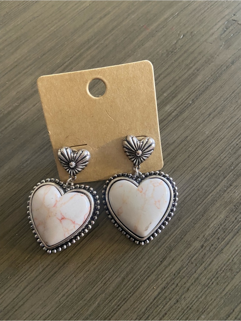Silver Heart Pendant Necklace and Earring Set with White Stone - Picture 2 of 3